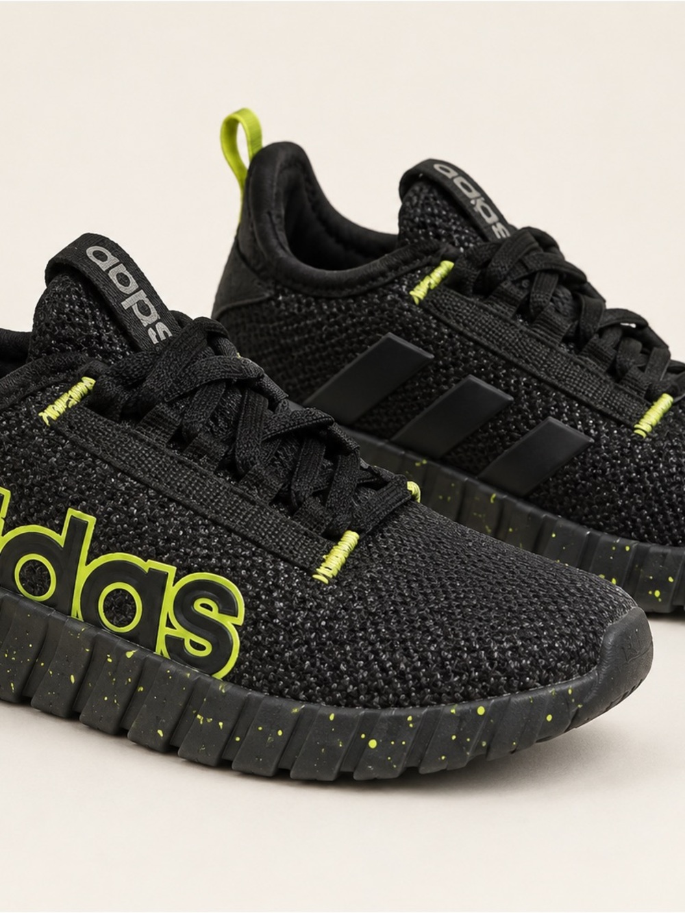 adidas Kids Black & Neon Yellow Accent Knit Sneakers